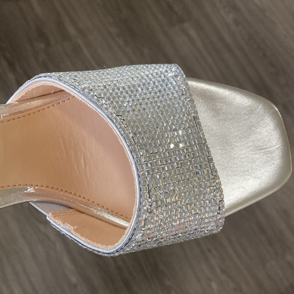 Sparkling sandals with a heel and square toe,  tapered heel make this a fun shoe - Picture 9 of 11
